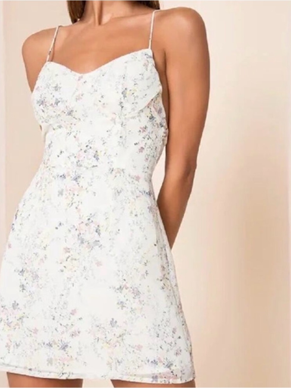 NWOT superdown White Floral Spaghetti-Strap Mini Dress size small